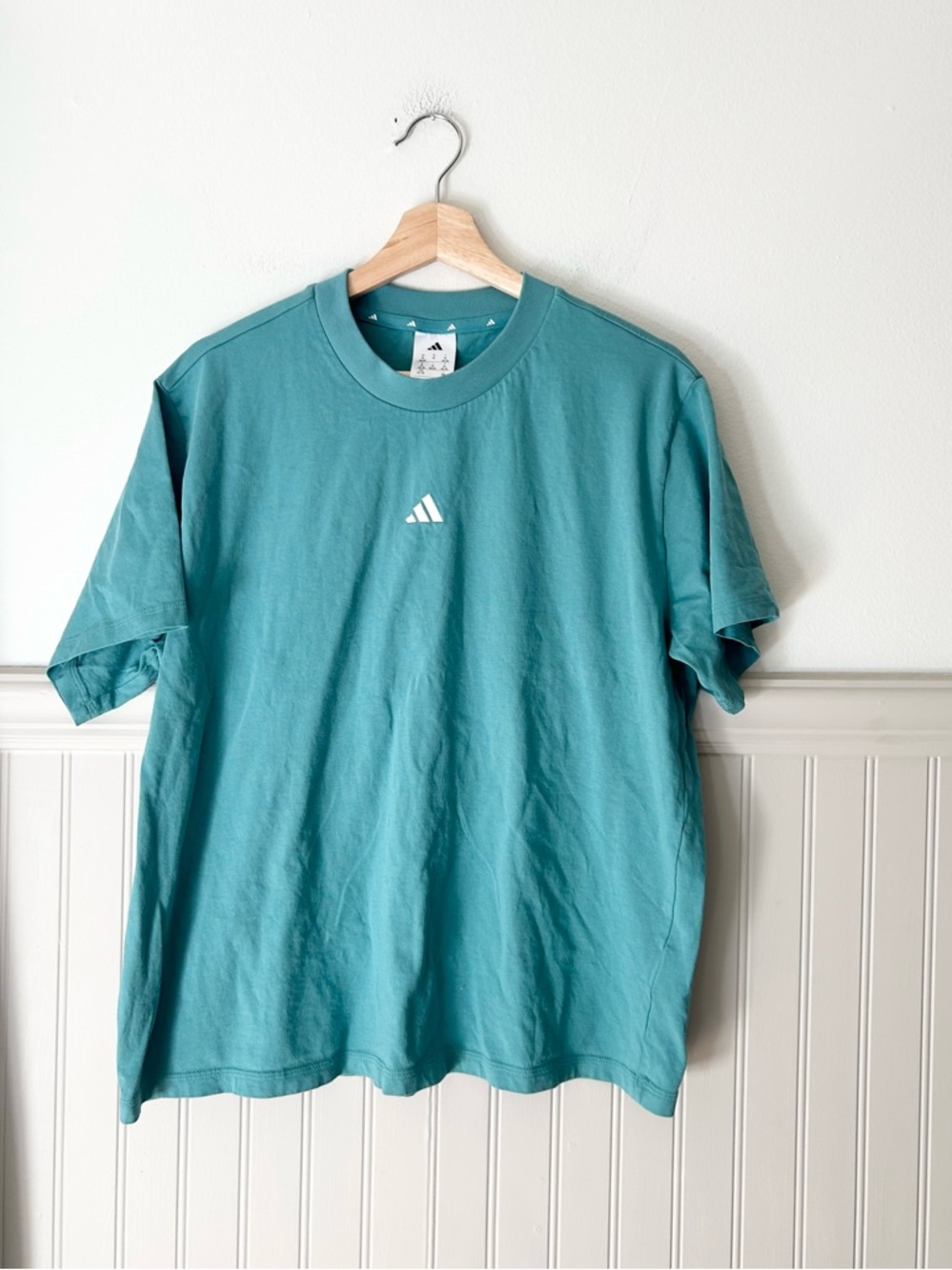 adidas XL Teal Short Sleeve Crew Neck Cotton Tee Shirt